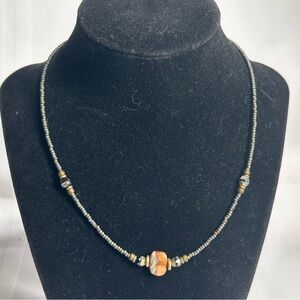 Earthy Fairycore Boho Necklace Colorful Jasper Stone & Dark Seed Beads